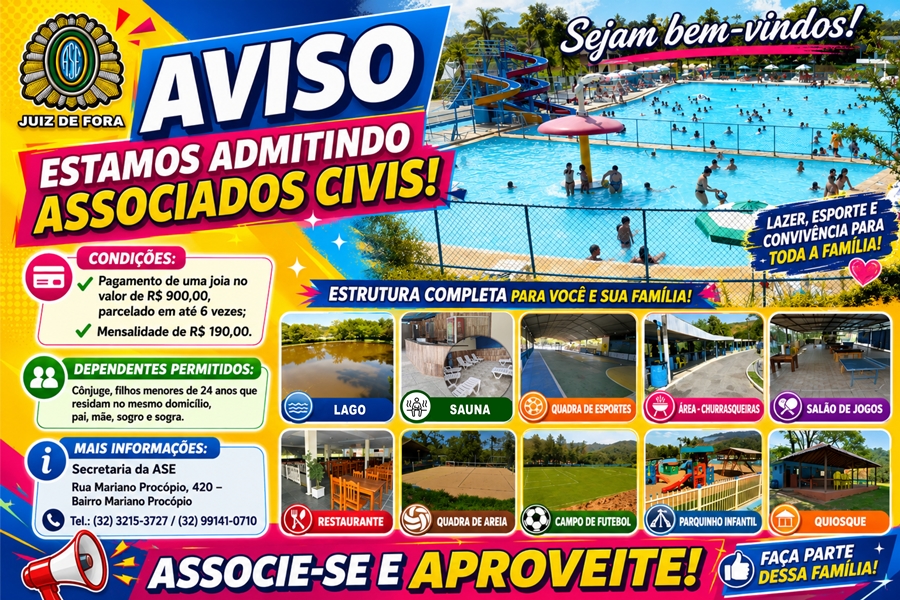 Aviso da ASE-JF sobre admissão de associados civis